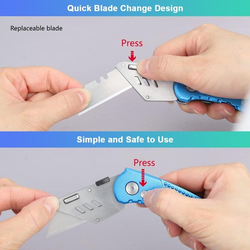 Vickay Folding Utility Knife Heavy Duty Box Cutter with 5 SK5 Quick Change Blades, Safety Axis Lock Design Razor Knife, Lightweight Aluminum Body Belt Clip for Office - Image 4